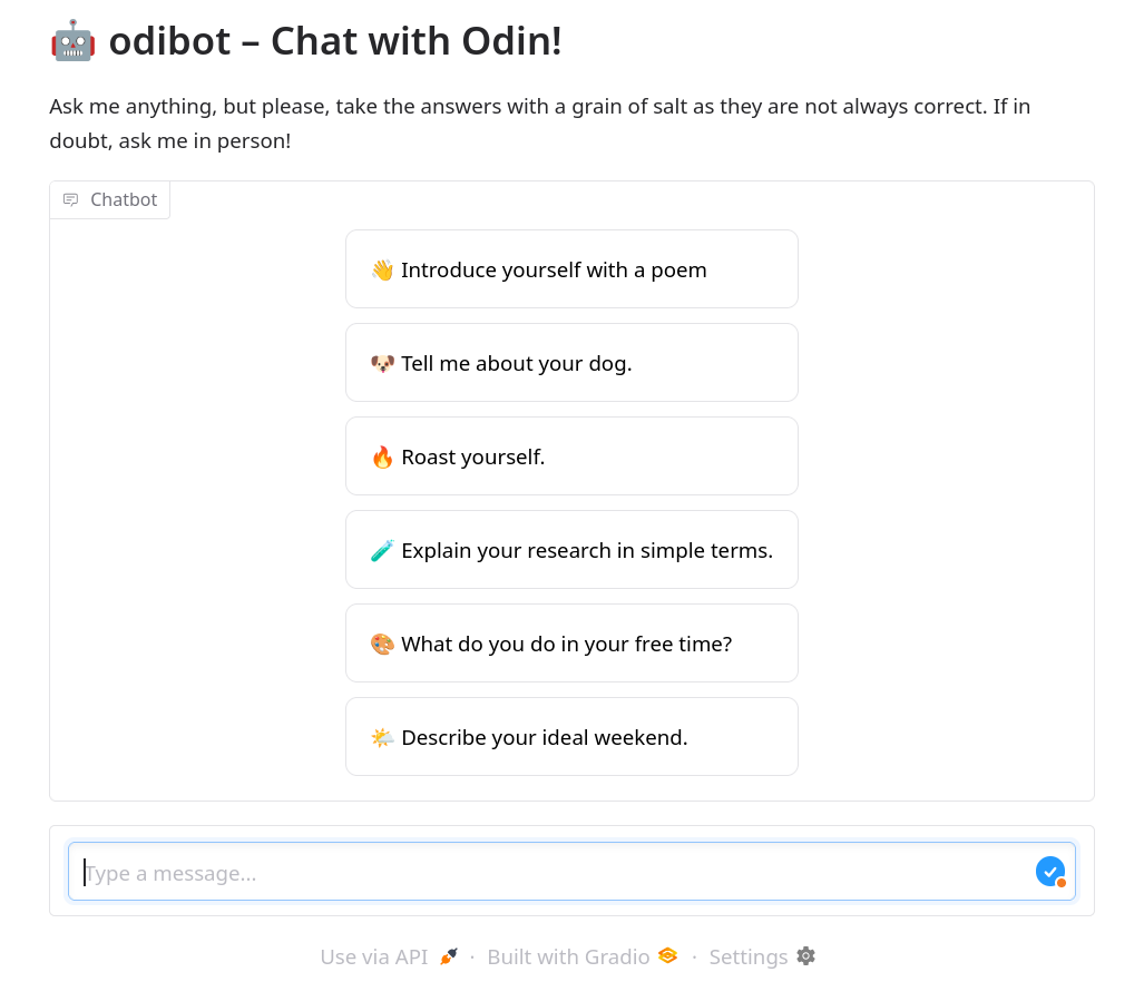 screenshot of odibot RAG chatbot