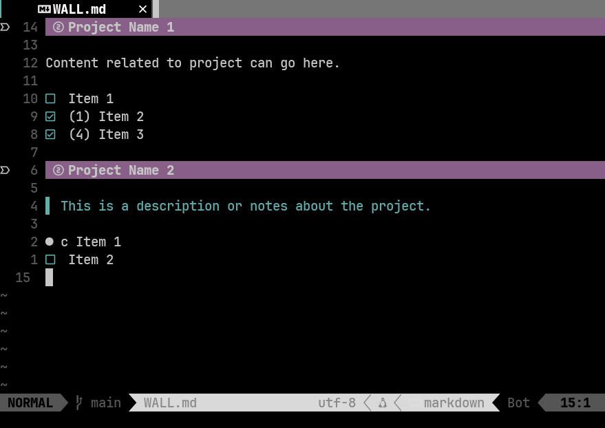 screenshot of neovim editing the wall of doom